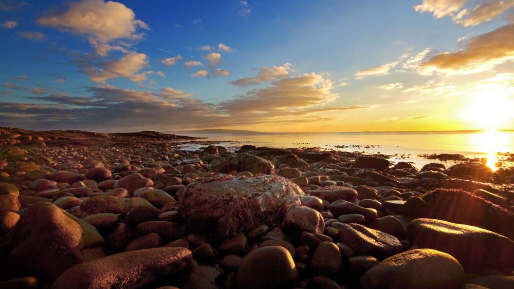 Golden Sunset by the Rocky Beach wallpaper