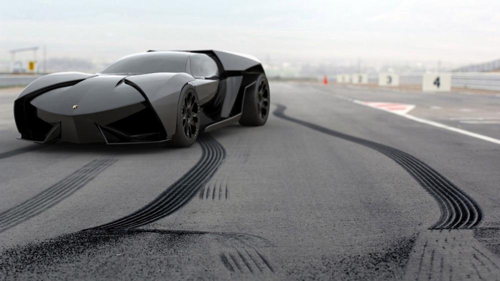 Futuristic Black Lamborghini on Track wallpaper