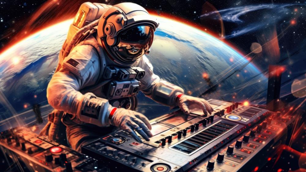 Astronaut DJing Electronic Space Party wallpaper