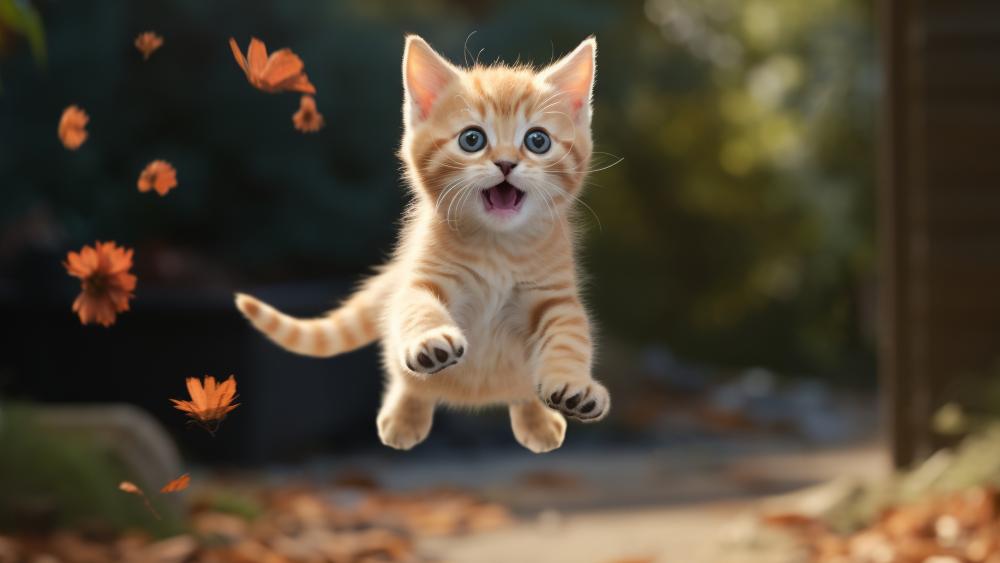 Playful Kitten Leaping With Joy wallpaper