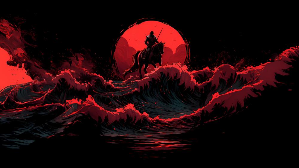 Lone Rider in Crimson Waves wallpaper