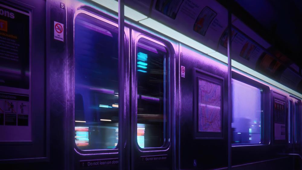 Neon Subway Ride in Purple Glow wallpaper