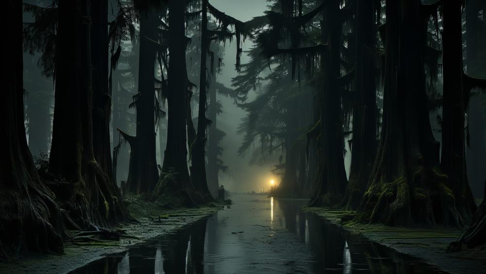 Mystery Road through the Trees of Darkness wallpaper