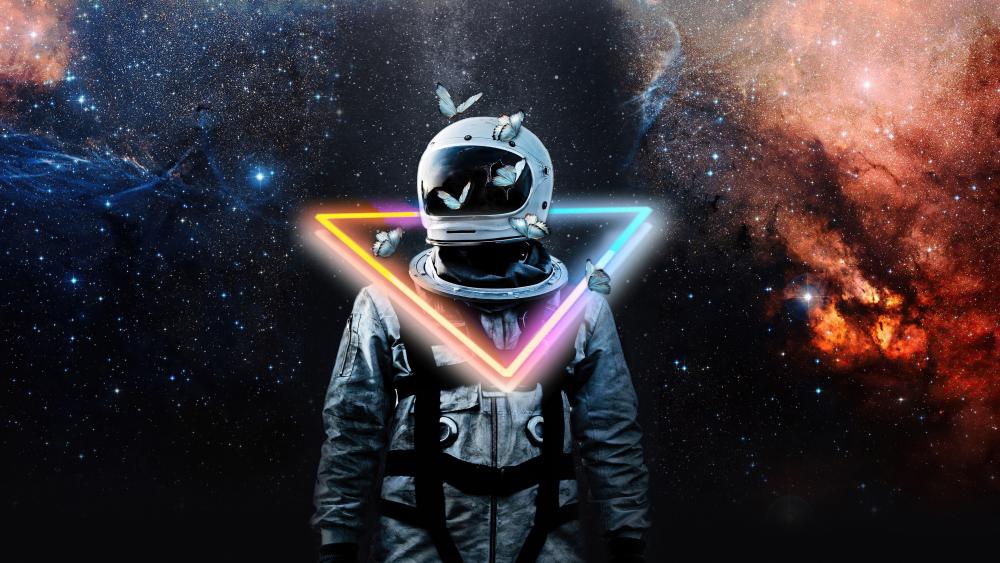 Astronaut in Neon Triangle Art wallpaper