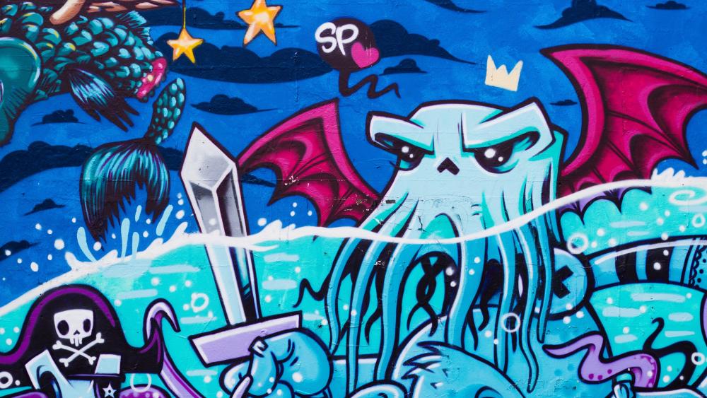 Octopus King of the Seas Graffiti Wall wallpaper