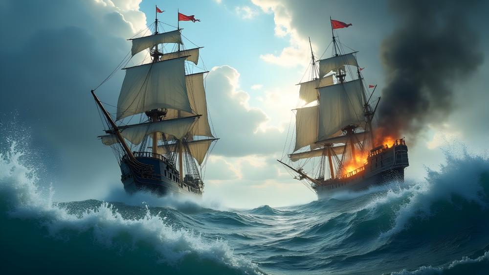 Epic Seafaring Battle in AI Art wallpaper