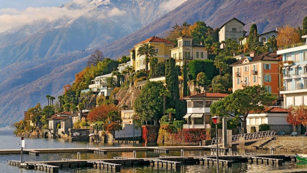 Scenic Lakeside Charm in Ascona wallpaper