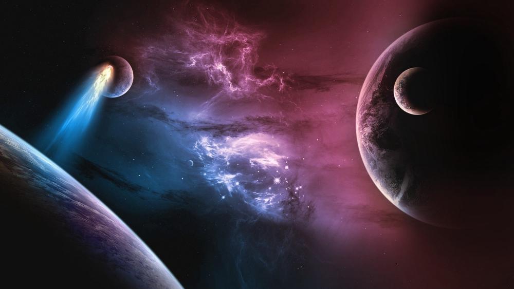 Cosmic Voyage Through Nebulae and Planets wallpaper