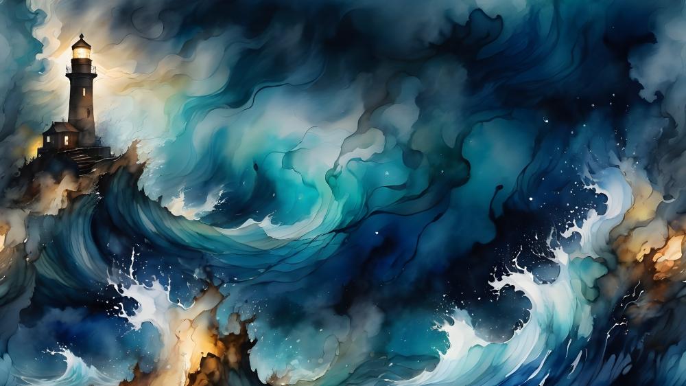 Lighthouse Amidst Turbulent Seas Fantasy Art wallpaper