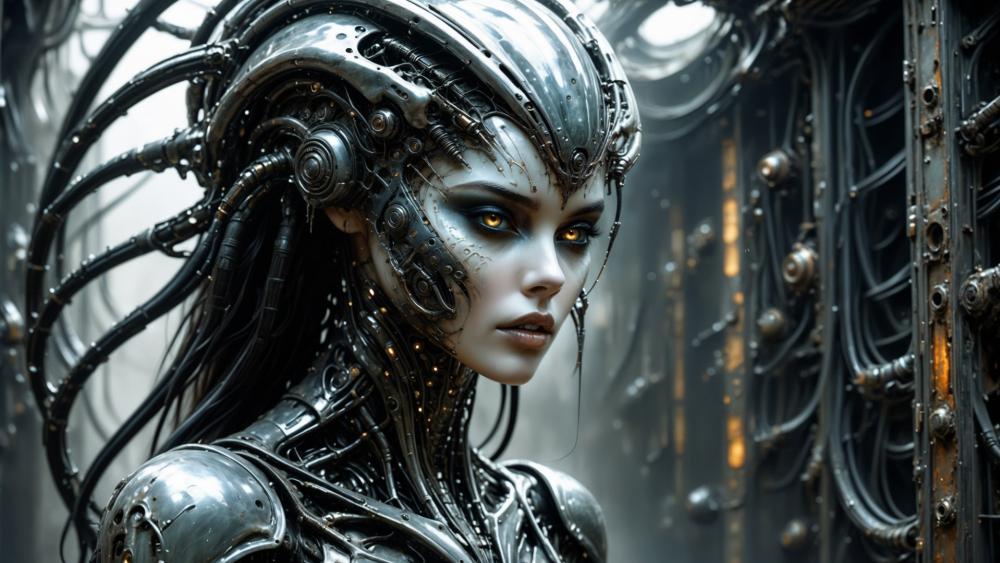 Cyborg Alien Queen in Futuristic World wallpaper