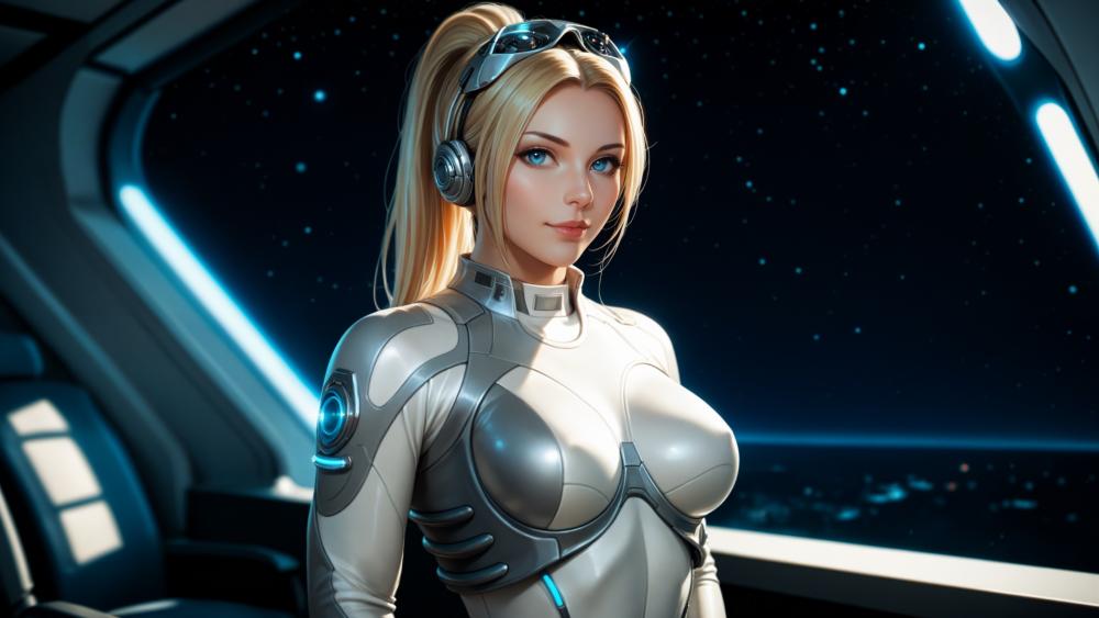 Sci-Fi Beauty with Blond Hair in Futuristic Setting wallpaper