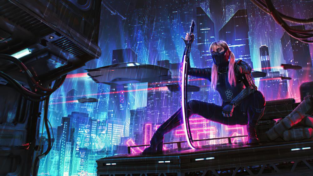 Neon Cyberpunk Assassin wallpaper