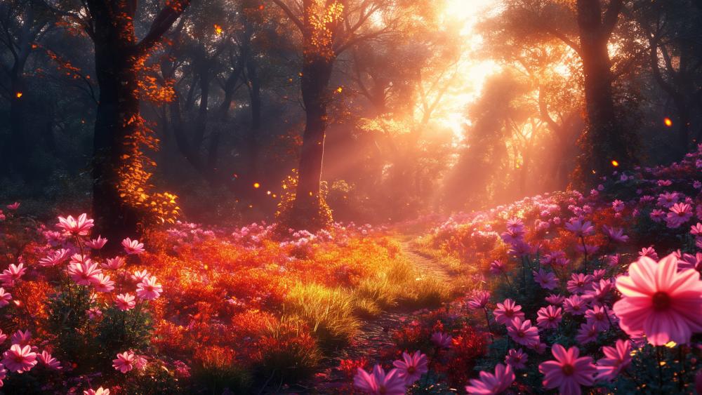 Enchanted Blossom Path at Sunrise wallpaper