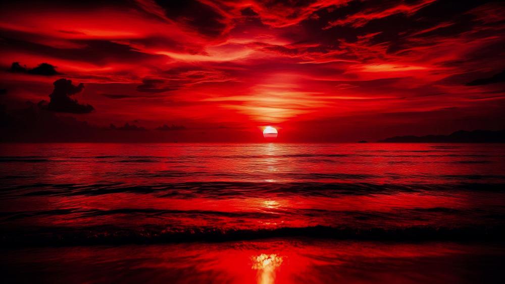 Scarlet Sea at Sunset wallpaper