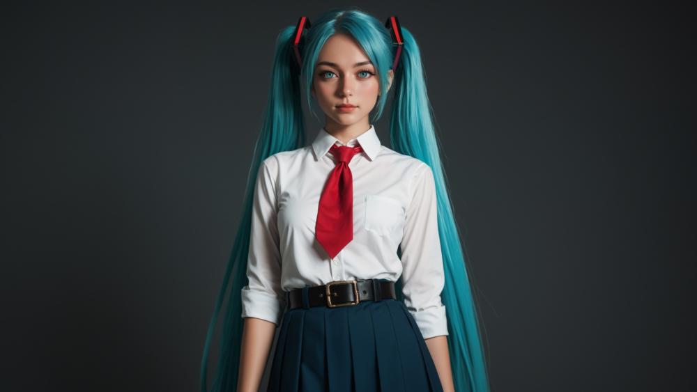 Anime Schoolgirl with Blue Hair in Uniform wallpaper