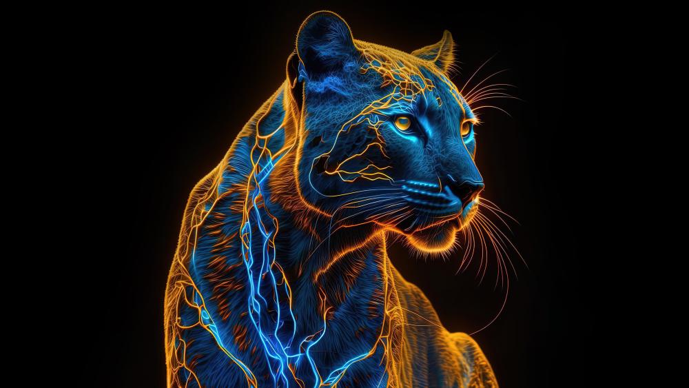 Neon Black Panther in AI Art wallpaper