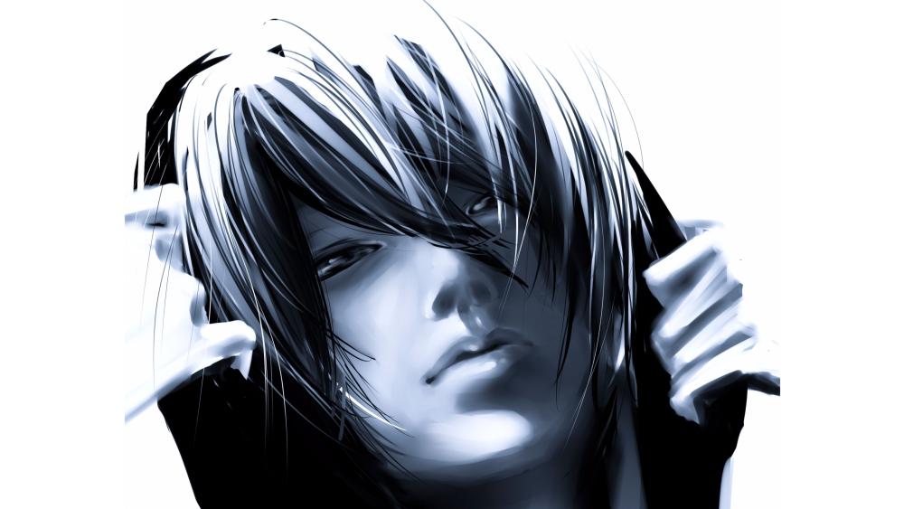 Monochrome Elegance Anime Boy Portrait wallpaper