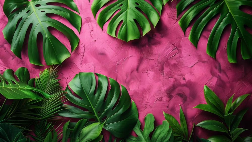 Lush Monstera on Vibrant Pink wallpaper