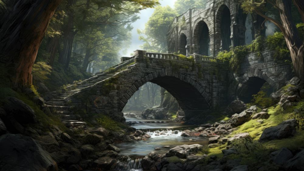 Mystical Forest Castle Ruins wallpaper