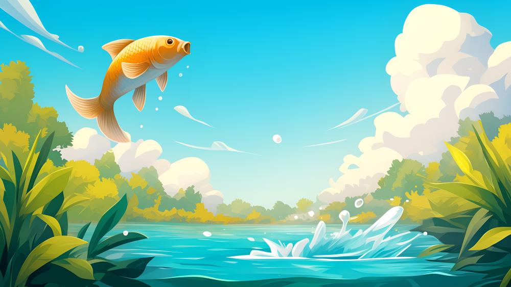 Koi Fish Leaping in Serenity wallpaper