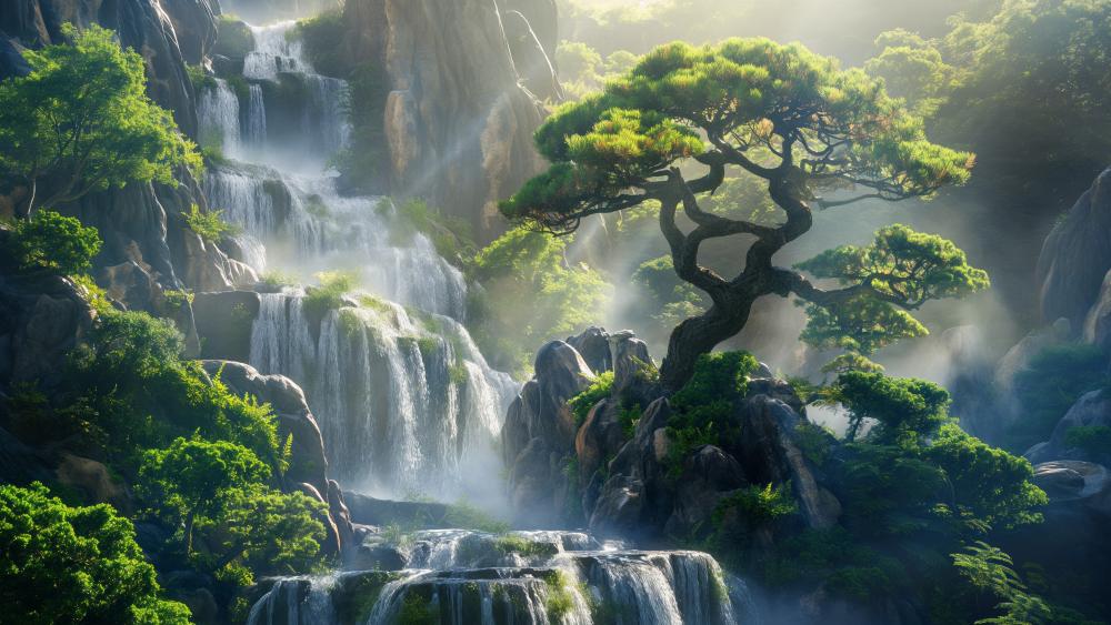 Waterfall Wonderland in Fantasy Nature wallpaper