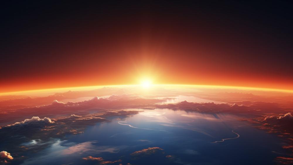 Sunrise Over Earth Horizon in AI Art wallpaper