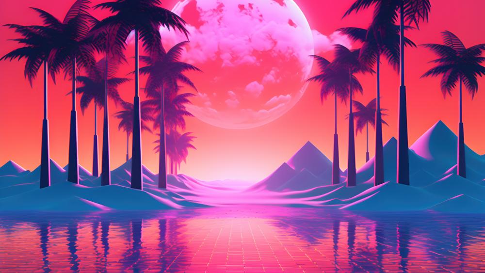 Neon Twilight Fantasy Oasis wallpaper