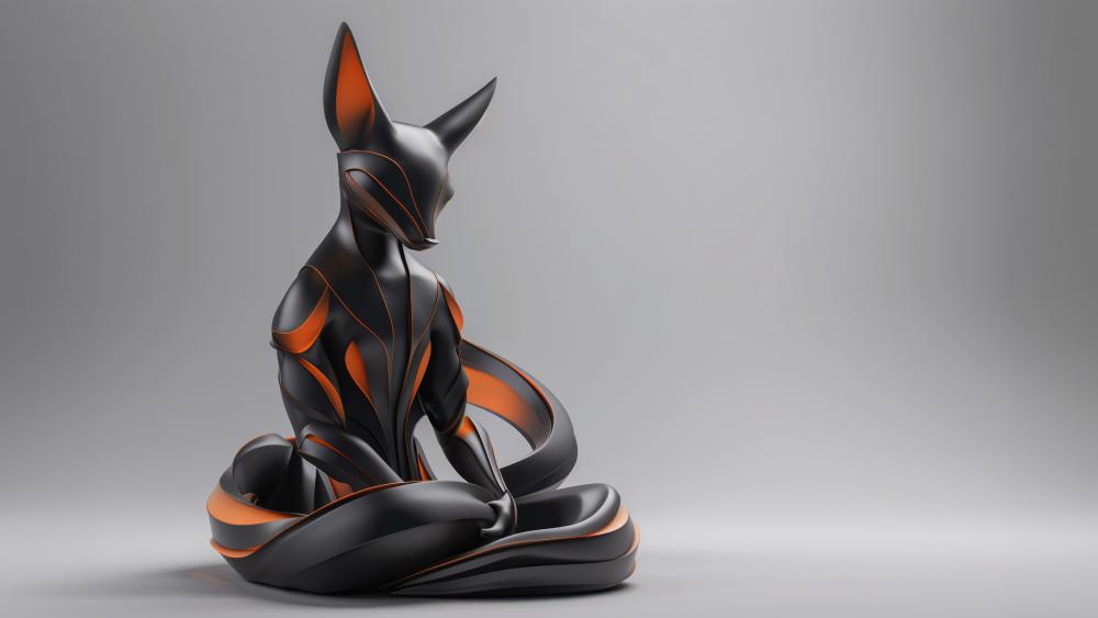 Mysterious Fox Sculpture in Futuristic Design wallpaper