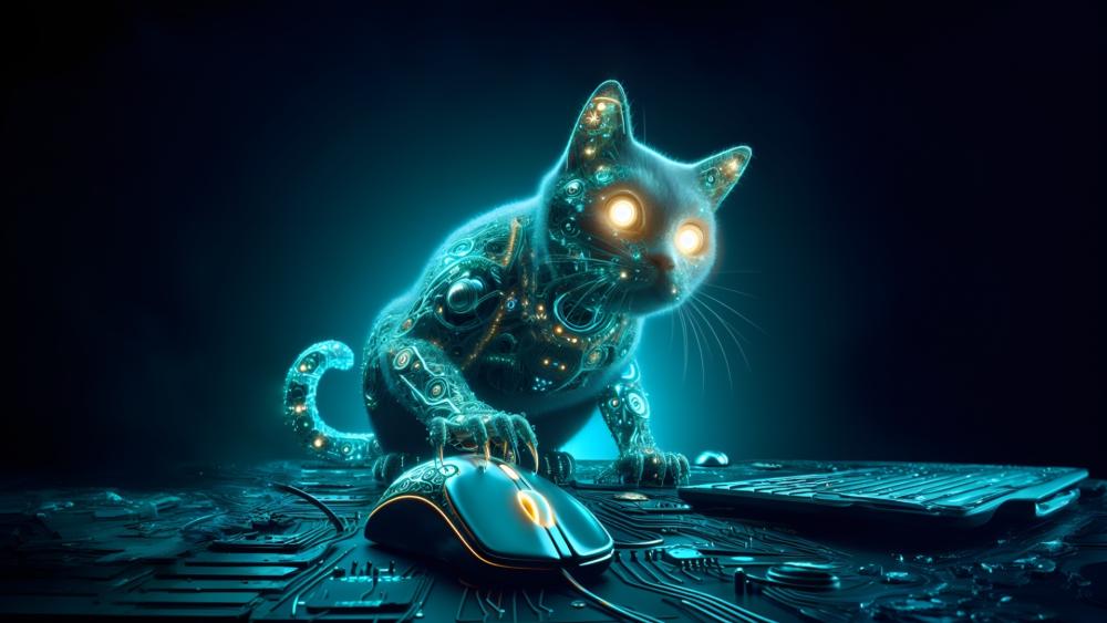 Neon Cyber Cat wallpaper