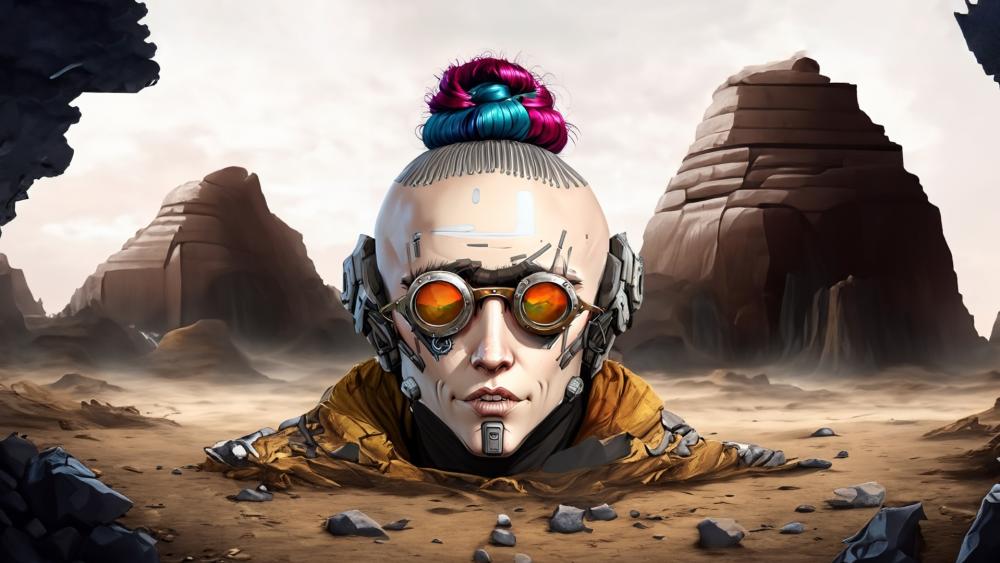 Futuristic Head in Desert Landscape wallpaper