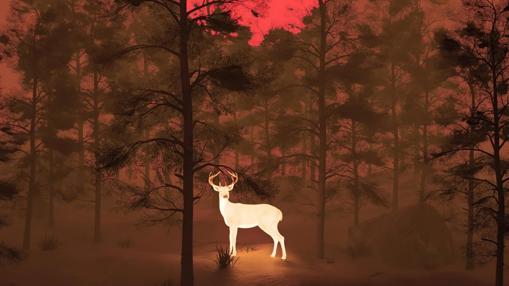 Enchanted Deer in Twilight Woodlands wallpaper