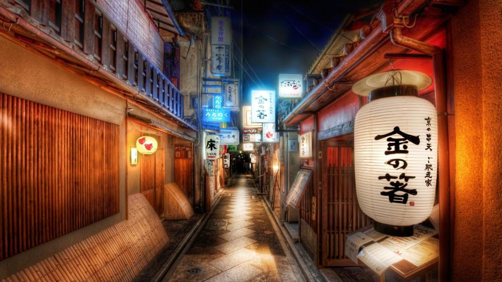 Neon-lit Japanese Alley at Night wallpaper