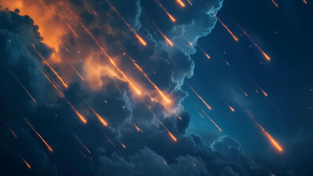 Celestial Fire Rain: A Meteoric Dreamscape  wallpaper