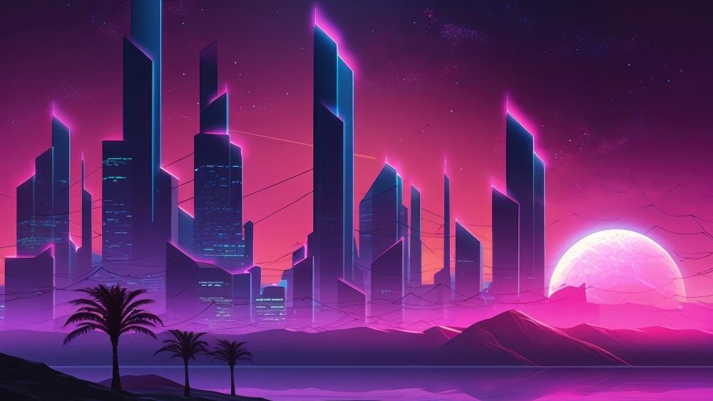 Neon Dreamscape City wallpaper