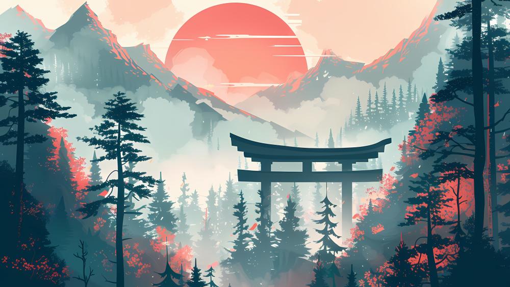 Torii Gate in Mystical Mountains wallpaper