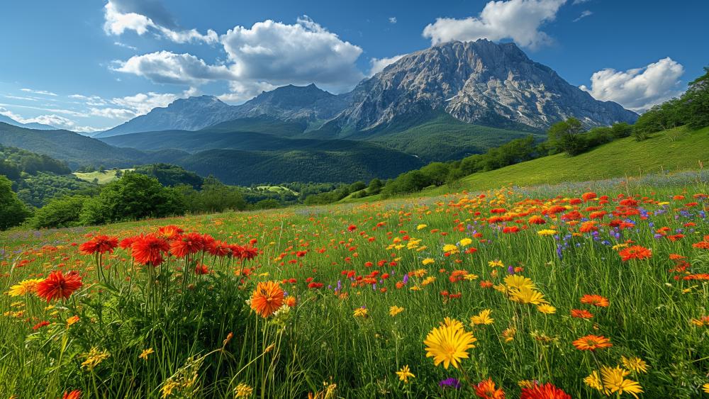 Colorful Mountain Meadow in Bloom wallpaper