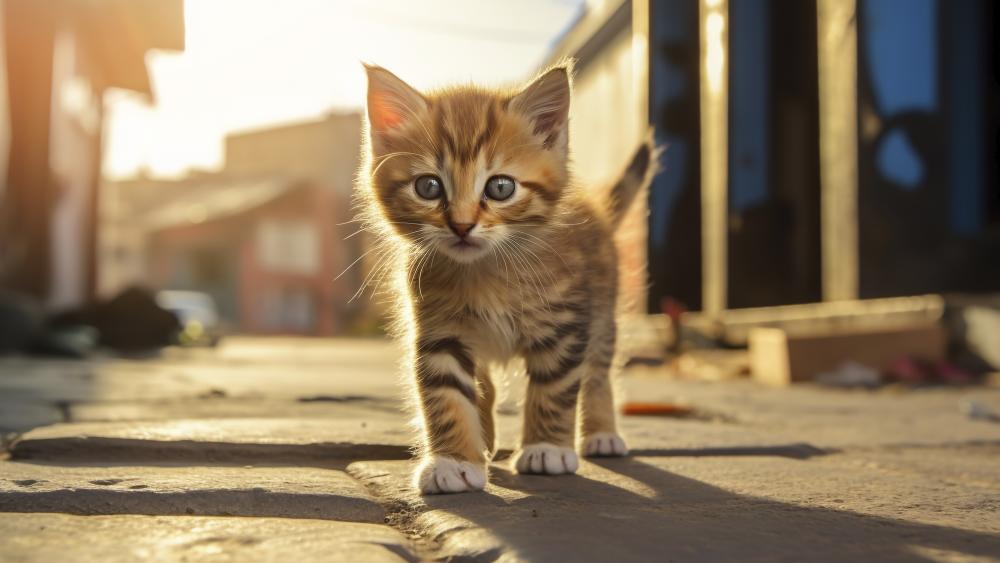 Adorable Kitten Exploring the Street wallpaper