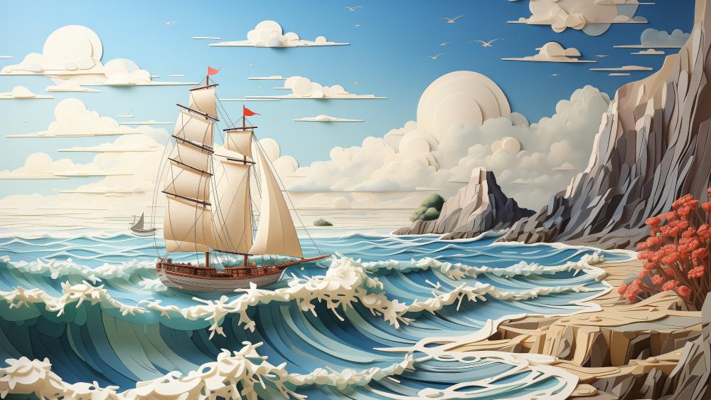 Sailing Adventure on a Fantasy Seascape wallpaper