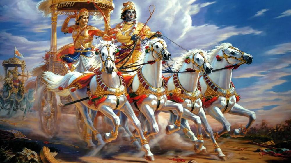 Krishna Guiding Arjuna in Battle wallpaper