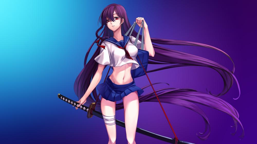 Fierce Guardian: Katana-Wielding Schoolgirl Heroine wallpaper