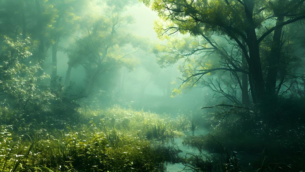 Misty Green Wonderland wallpaper