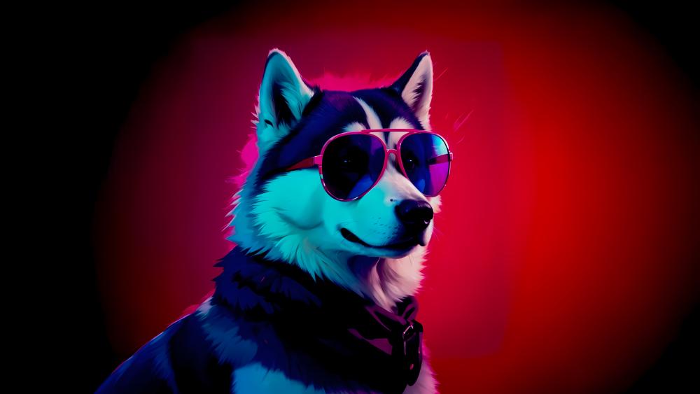 Cool Husky Sunglasses Glitch World wallpaper