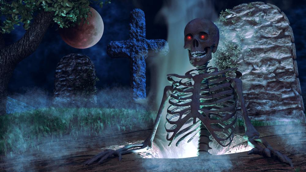 Rising Skeleton in a Spooky Graveyard wallpaper