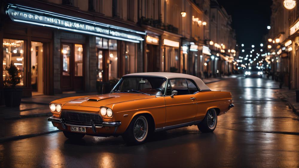 Vintage Classic Car on Night Street wallpaper