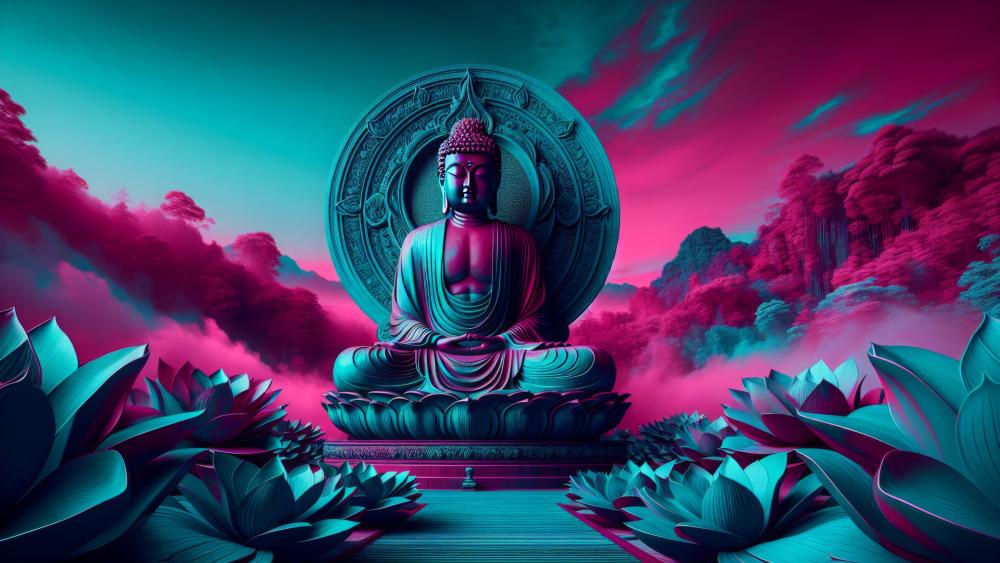 Neon Buddha Zen Serenity wallpaper