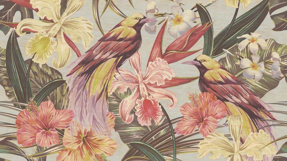 Tropical Wonderland Birds and Blooms wallpaper