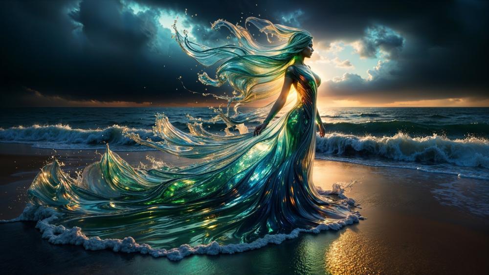 Oceanic Enchantress in Moonlit Glow wallpaper