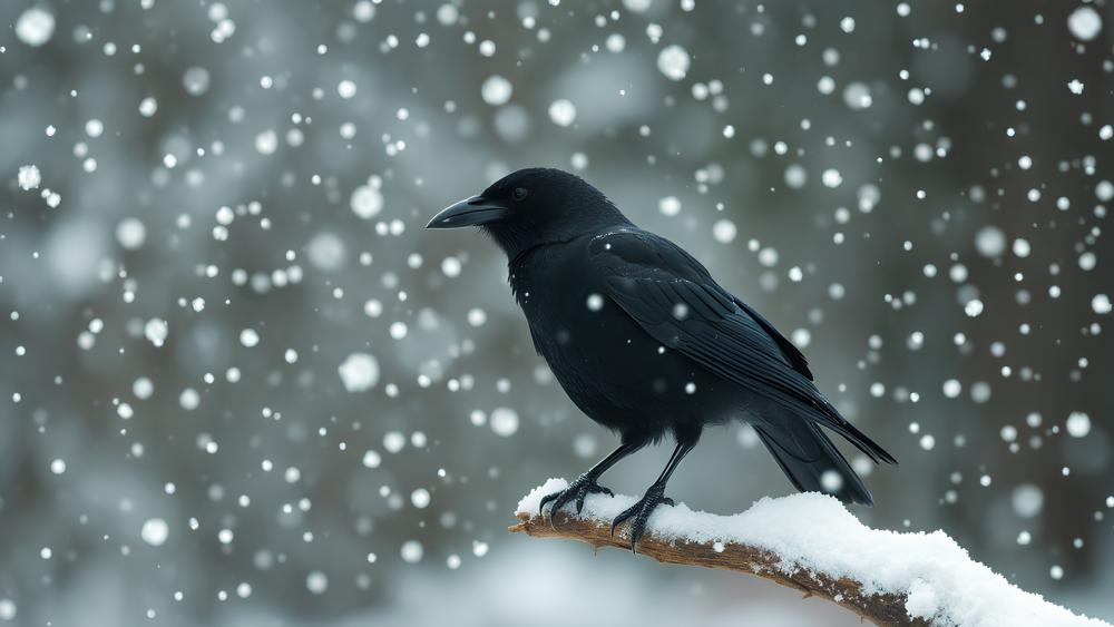 Mystical Crow in Winter Wonderland wallpaper