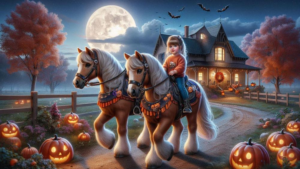 Adorable Halloween Pony Ride wallpaper