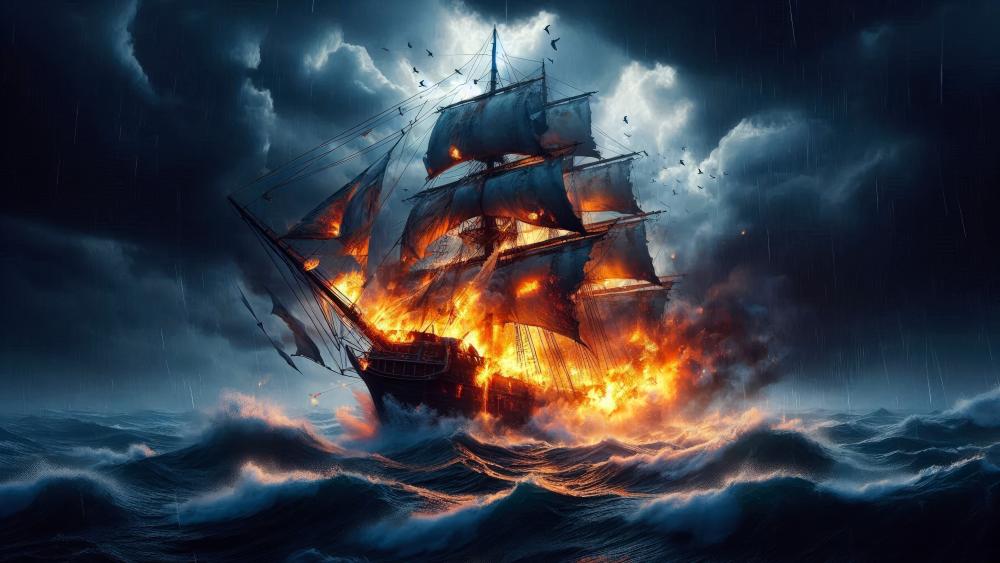 Embattled sail ship  wallpaper